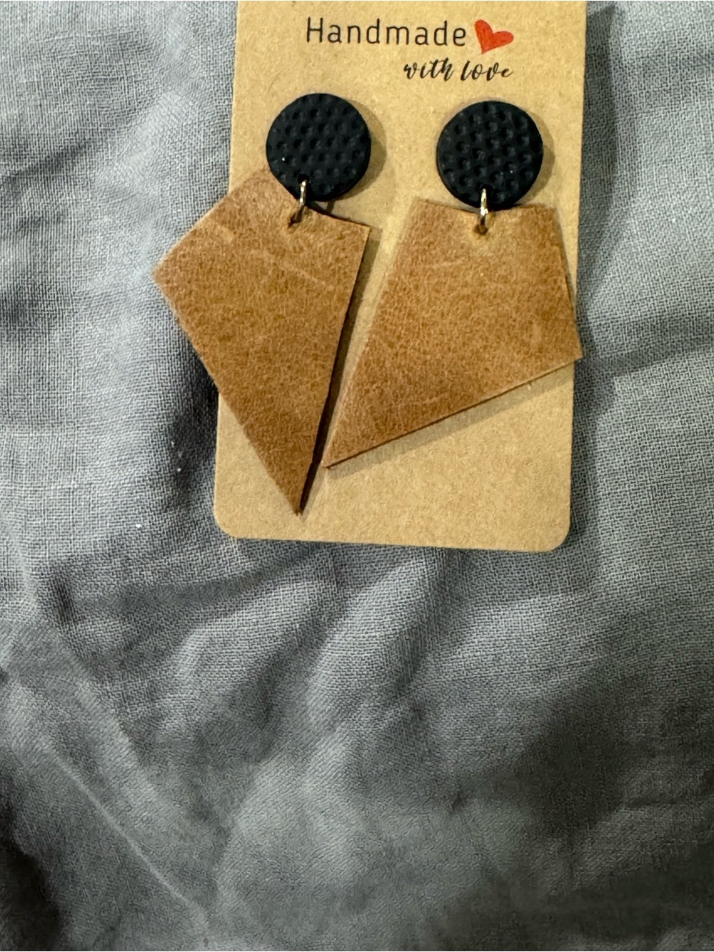 Handmade Brown Geometric Leather Drop Earrings